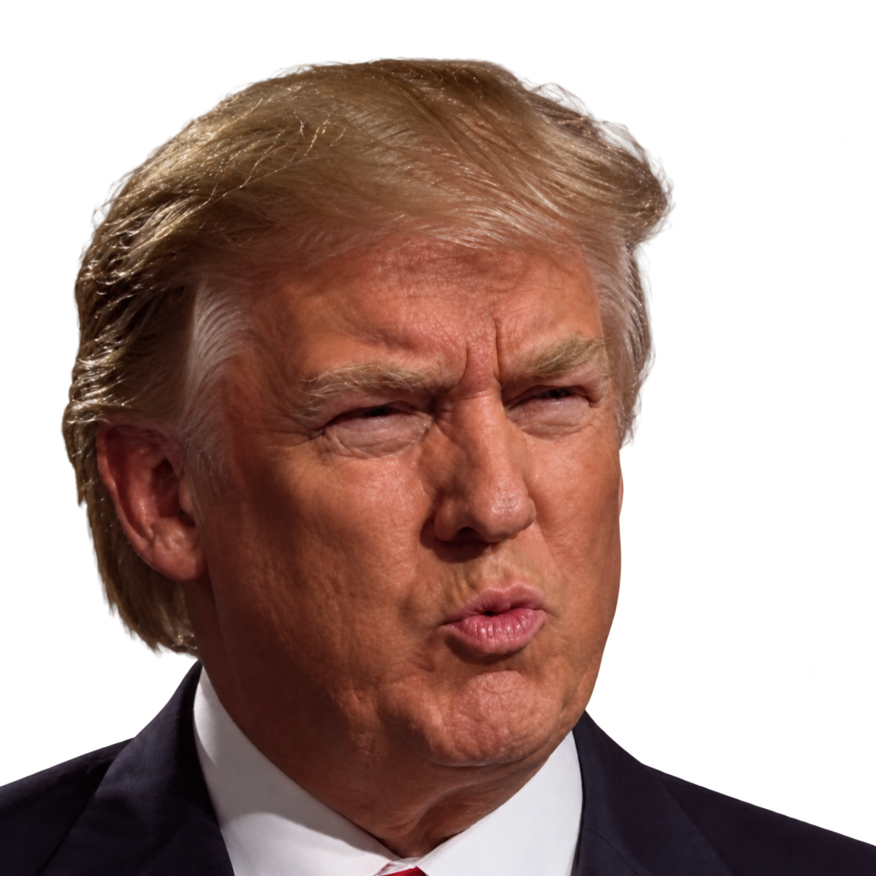Sigma Trump with narrowed eyes, furrowed brows and pursed lips. His expression says enough.